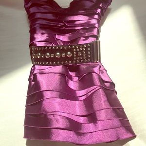 Short purple Bebe tube dress with belt